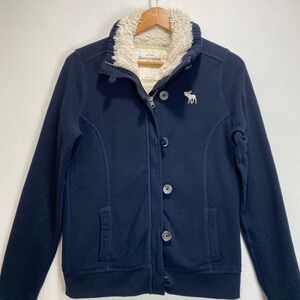 Abercrombie‎ Fitch Womens Navy Sherpa Lined Full Zip Hoodie Jacket Size L